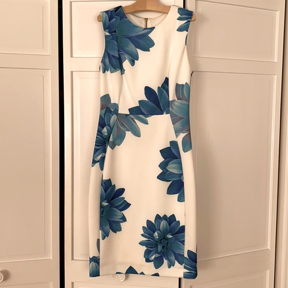 calvin klein blue and white floral dress Calvin Klein Summer Blue and White Floral